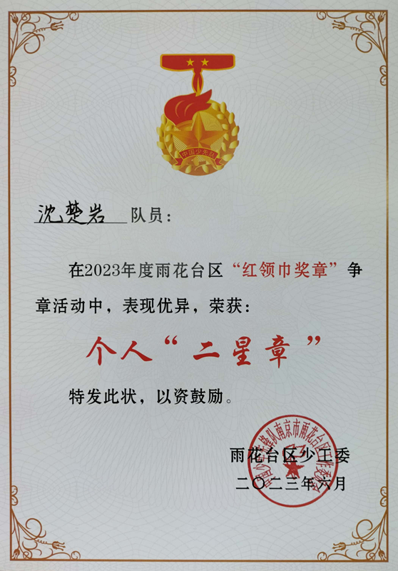 2023.6沈楚岩在2023年度区“红领巾奖章”争章活动中，荣获个人“二星章”.jpg