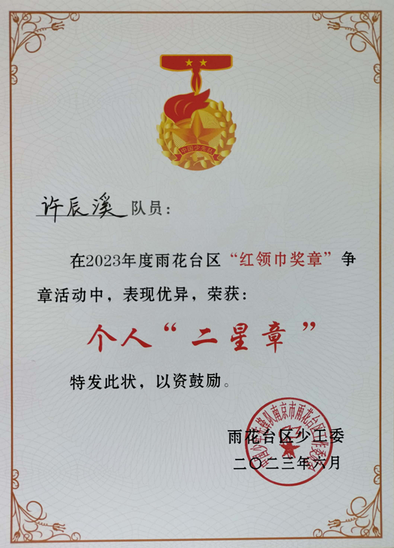 2023.6许辰溪在2023年度区“红领巾奖章”争章活动中，荣获个人“二星章”.jpg